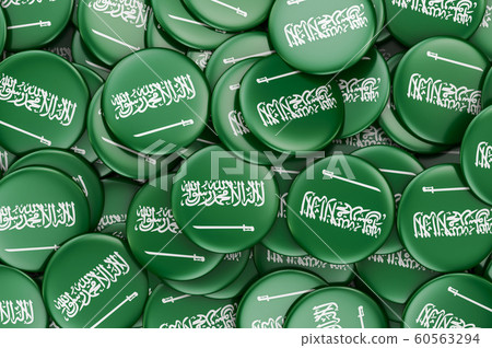 Badges with flag of Saudi Arabia, 3D rendering Badges with flag of Saudi Arabia, 3D rendering 60563294