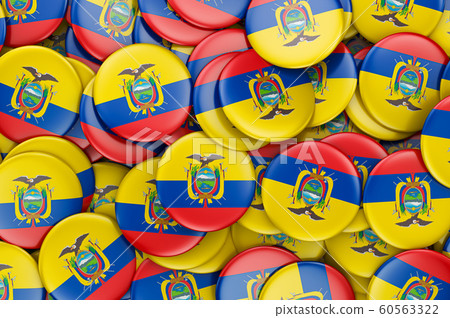 Badges with flag of Ecuador, 3D rendering Badges with flag of Ecuador, 3D rendering 60563322