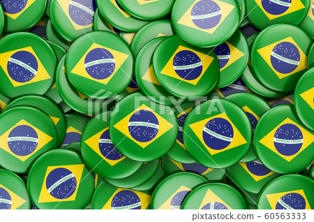 Badges with flag of Brazil, 3D rendering Badges with flag of Brazil, 3D rendering 60563333