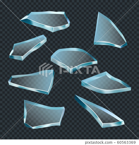 Broken glass. Crash space shatter transparent shards abstract acute shapes vector realistic template 60563369