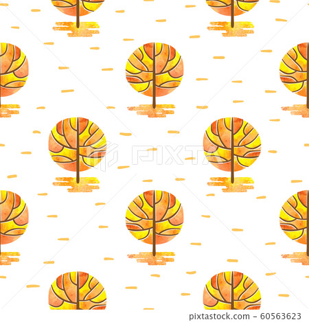 Seamless pattern with abstract mosaic autumn trees. 60563623