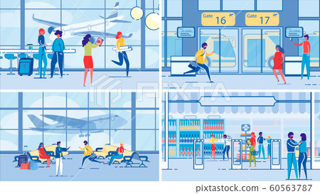 Airport Terminal and Passengers or Travelers Set. Airport Terminal and Passengers or Travelers Set. 60563787