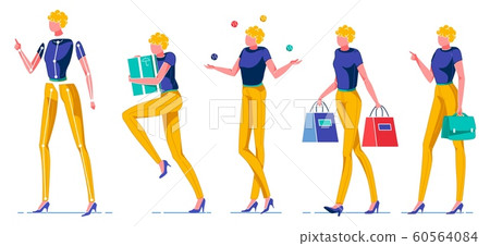 Woman with Short Blonde Hair in Different Spheres. Woman with Short Blonde Hair in Different Spheres. 60564084