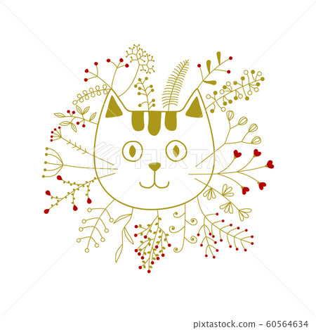vector cat head with flowers 60564634