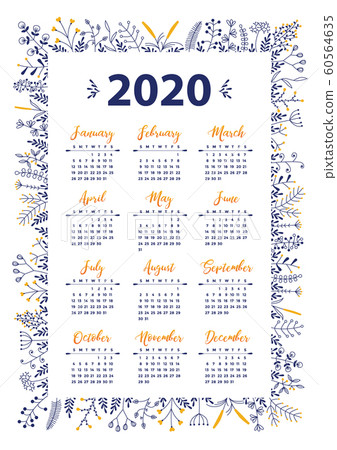 2020 vector calendar with floral design 2020 vector calendar with floral design 60564635