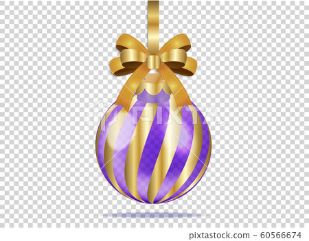 Violet christmas glass ball with golden stripes. 60566674