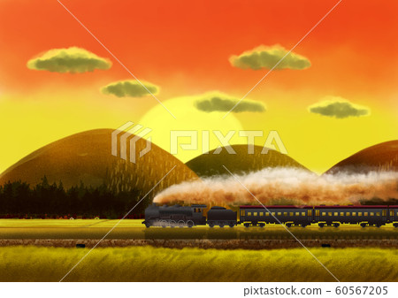 Steam locomotive and sunset 60567205