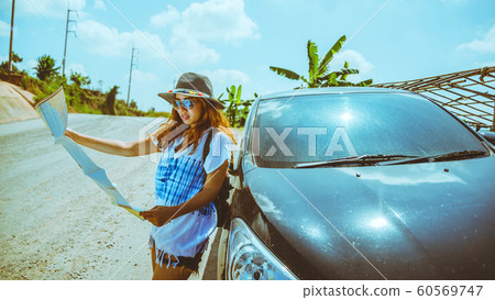 woman travel relaxing nature mountain map woman travel relaxing nature mountain map 60569747