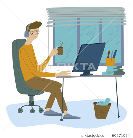 Man works at a computer, programmer, businessman, 60571054