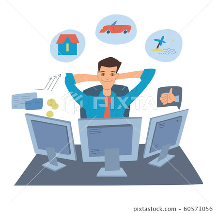 Young man working on the computers at his office 60571056