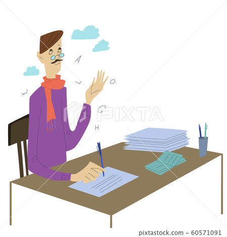 Writer writing or poet on paper sheet, Writer writing or poet on paper sheet, 60571091