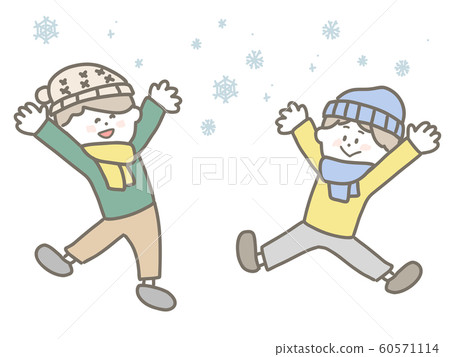 Boy playing happily on snowy day Boy playing happily on snowy day 60571114