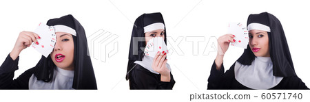 Nun playing cards on white 60571740