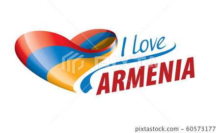 The national flag of the Armenia and the inscription I love Armenia. Vector illustration 60573177