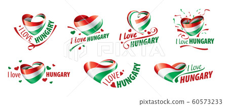 The national flag of the Hungary and the inscription I love Hungary. Vector illustration 60573233
