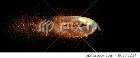 Abstract golden circles flying with splash 60575214