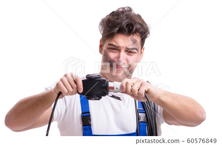 Funny electrician isolated on white Funny electrician isolated on white 60576849