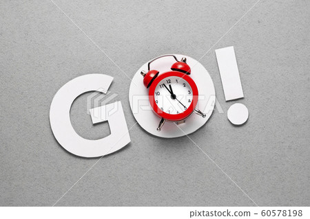 The word go with alarm clock in countdown concept The word go with alarm clock in countdown concept 60578198