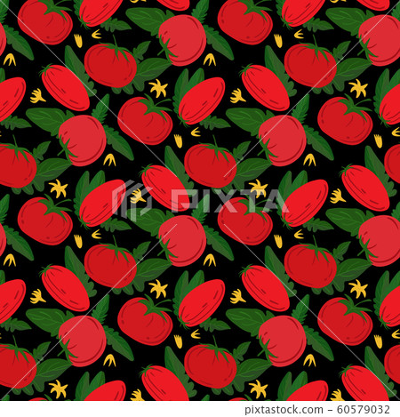 Seamless pattern with red tomatoes on black background. 60579032