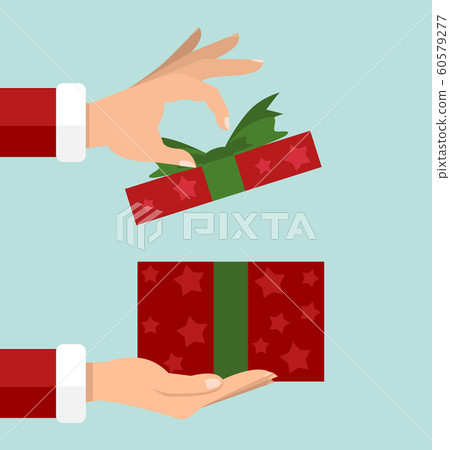 hands Santa Claus holding open red gift box - Stock Illustration ...