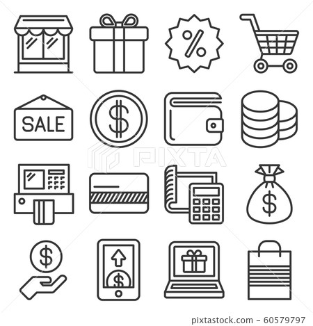 Shopping Icon Set on White Background. Line Style Vector Shopping Icon Set on White Background. Line Style Vector 60579797