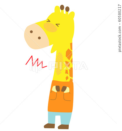 Character illustration of a giraffe with a sore throat, cute, catching a cold, cold, sick, childcare, for children Character illustration of a giraffe with a sore throat, cute, catching a cold, cold, sick, childcare, for children 60580217