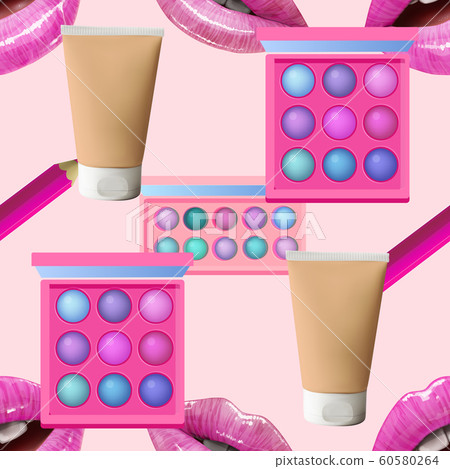 Make up seamless pattern. Beauty background with cosmetic products. 60580264