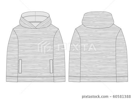 Technical sketch for men hoodie in melange fabric. Technical sketch for men hoodie in melange fabric. 60581388