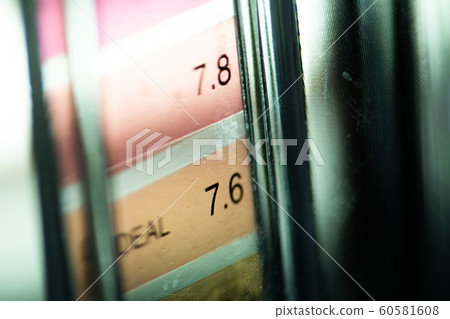 Close up of PH tester level bar show indicator 60581608