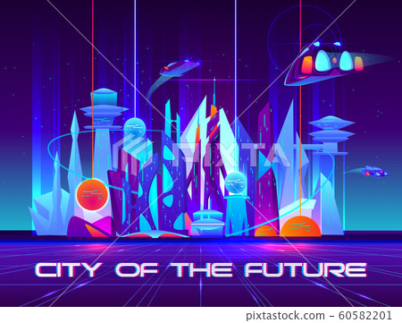City of future at night with vibrant neon lights City of future at night with vibrant neon lights 60582201