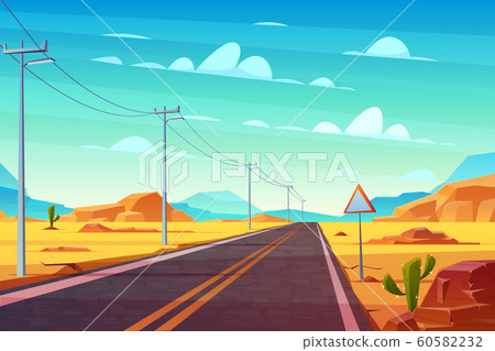 Empty highway in hot dessert cartoon Empty highway in hot dessert cartoon 60582232