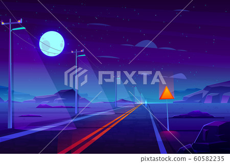 Empty highway in night dessert cartoon Empty highway in night dessert cartoon 60582235