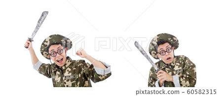 Funny soldier with knife on white Funny soldier with knife on white 60582315