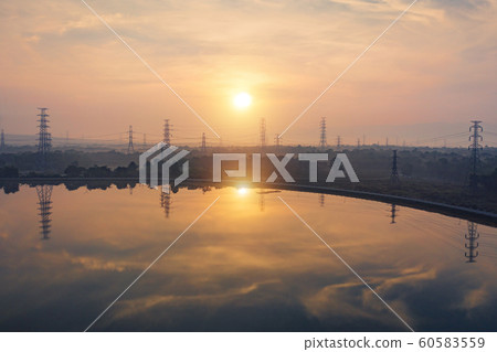 Aerial view of Mae Moh Coal Power Plant with smoke Aerial view of Mae Moh Coal Power Plant with smoke 60583559