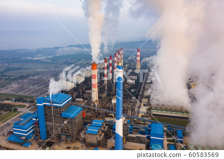 Aerial view of Mae Moh Coal Power Plant with smoke 60583569