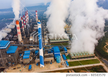 Aerial view of Mae Moh Coal Power Plant with smoke 60583570
