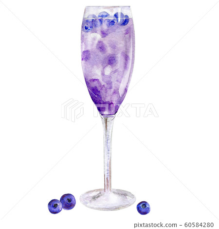 Hand drawn watercolor cocktail with blueberries. 60584280