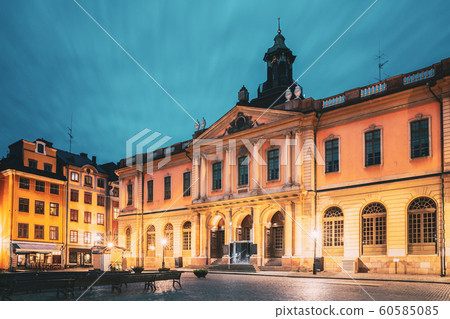 Stockholm, Sweden. Famous Old Swedish Academy and Nobel Museum In Old Square Stortorget In Gamla Stan. Famous Landmarks And Popular Place 60585085