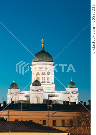 Helsinki, Finland. Senate Square With Lutheran Cathedral And Monument To Russian Emperor Alexander II At Summer Night 60585239