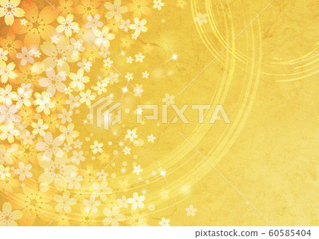 Cherry blossom, gold leaf, circle brush background Cherry blossom, gold leaf, circle brush background 60585404