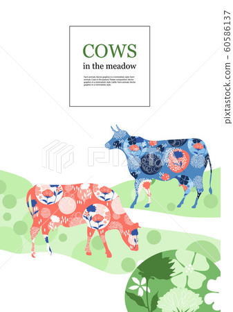 Sample brochure. Agricultural background. Cows made up of circles. 60586137