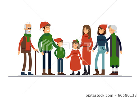 Big happy family in Christmas hats have hugging. Parents with children standing together holding each other. Big happy family in Christmas hats have hugging. Parents with children standing together holding each other. 60586138