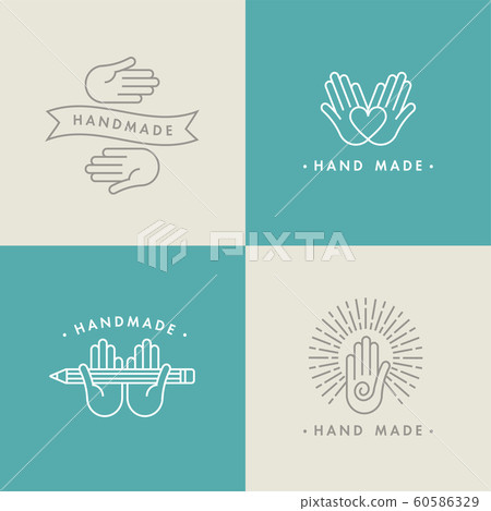 Handing Vector Label Vector hand made labels and badges in linear... - Stock Illustration ...