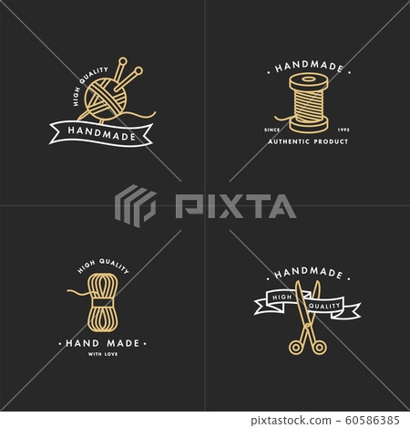 Handmade colorful line logos set. Handmade linear badges or handmade outline labels. 60586385