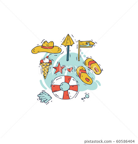Hand draw icon surfing collection and summer holiday for your design. Tourism and vacation theme. Hand draw icon surfing collection and summer holiday for your design. Tourism and vacation theme. 60586404