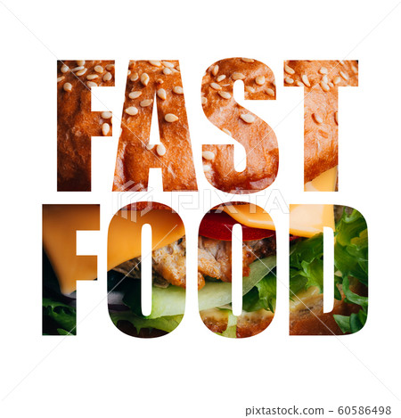 Hamburger Fast Food collage on isolated background 60586498