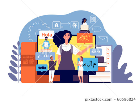 Translator. Multilingual language translators app, learning foreign. Vocabularies, technology international communication vector concept 60586824