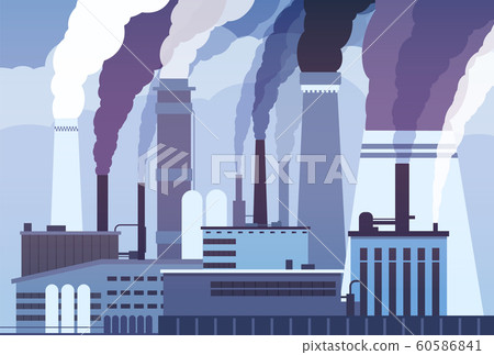 Smog pollution. Industrial factory pipes, heavy chemicals emission. Atmosphere toxic contamination, smoke clouds in air vector concept 60586841