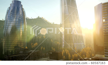 city skyscrapes with lense flairs at sunset city skyscrapes with lense flairs at sunset 60587163