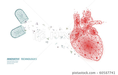 3D medicine heart medicine treatment. Human health diagnostics heart protect concept. Low poly vector illustration 3D medicine heart medicine treatment. Human health diagnostics heart protect concept. Low poly vector illustration 60587741